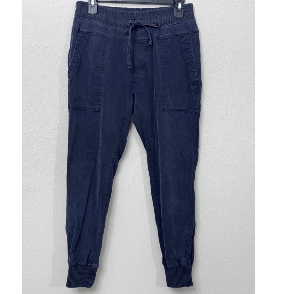 James Perse Standard Women's 2 Mixed Media Jogger Pants Navy Blue Tie Utility